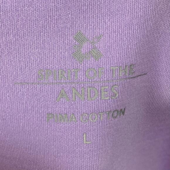 SPIRIT OF THE ANDES Top L Lilac Scoop Neck 3/4 Sleeve Stretch Pima Cotton Peru - Picture 2 of 8